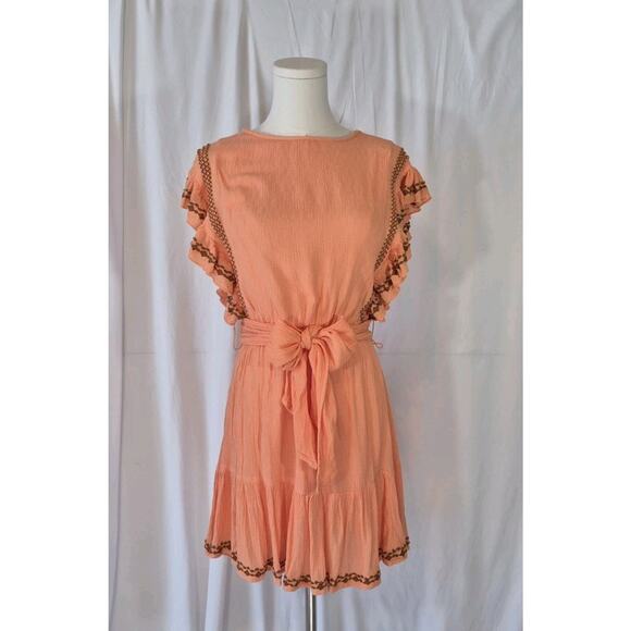 Free People Women's Orange Embroidered Weekend Brunch Mini Dress XS - Picture 3 of 9